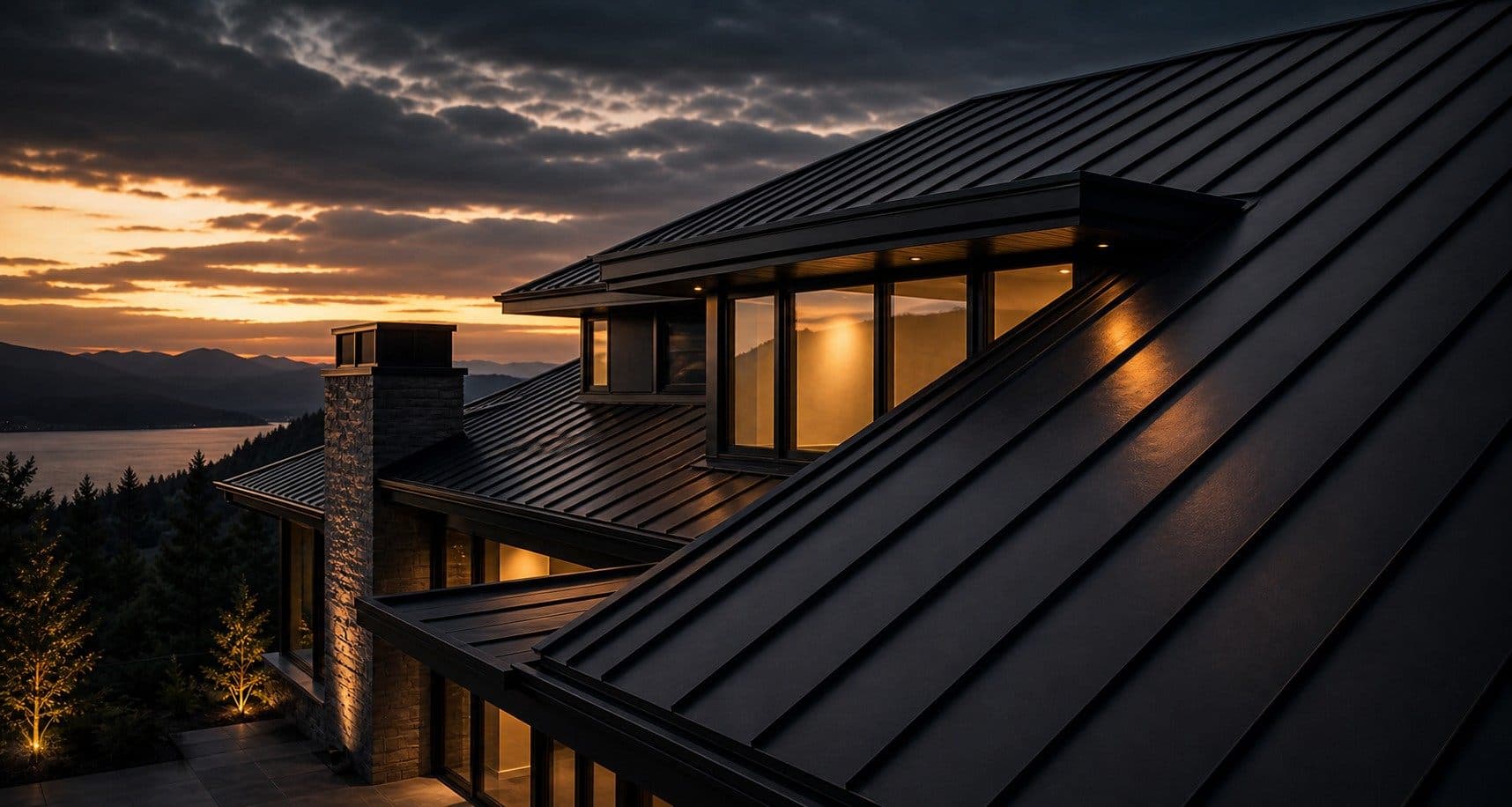 Premium roof exterior at dusk